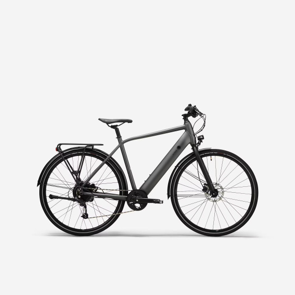 Bicicleta eléctrica urbana Elops 500 cuadro alto 599 Wh, batería 36V 14Ah - Gris
