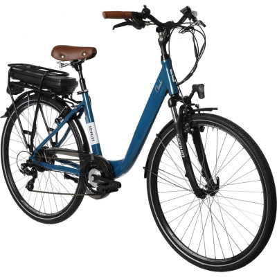 Sillín y puños ergonómicos color marrón en la bicicleta eléctrica de paseo Bicyklet Claude.